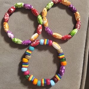 3 Piece Multicolor Beaded Bracelet  Strechy Set